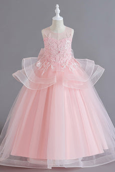 Tulle Blush Flower Girl Dress with Appliques