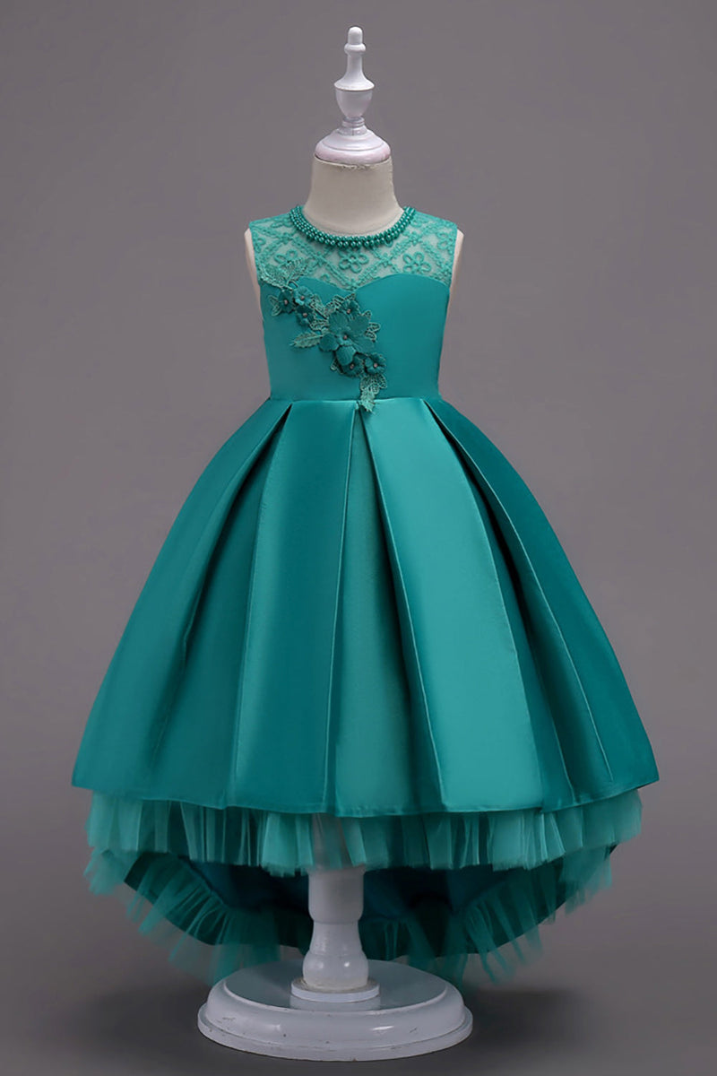 Load image into Gallery viewer, High Low Blue Flower Girl Dress with Beading