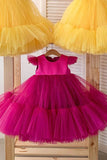 Tulle Cap Sleeves Fuchsia Flower Girl Dress