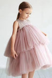 Tiered Boat Neck Black Flower Girl Dress