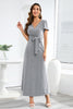 Load image into Gallery viewer, A Line V Neck Gold Long Wedding Guest Party Dress with Belt