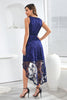 Load image into Gallery viewer, High Low Round Neck Blue Lace Dress with Belt