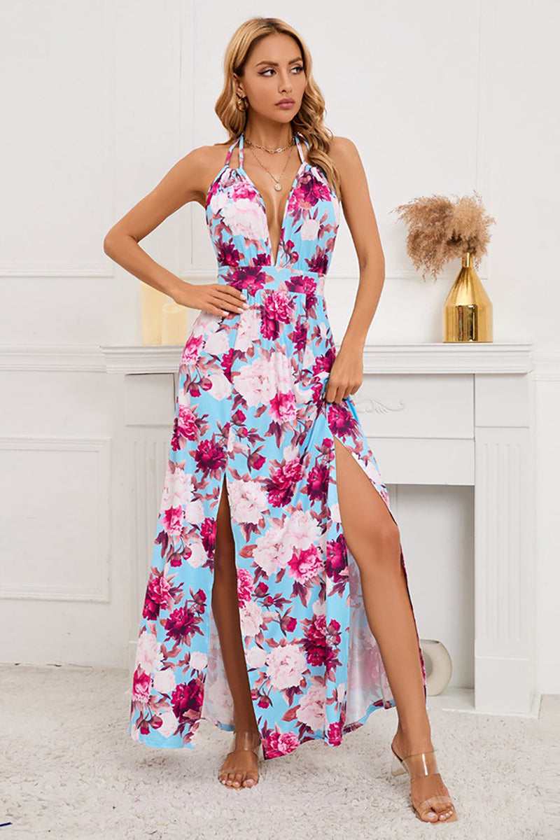 Load image into Gallery viewer, A Line Halter Neck Flower Printed Summer Dress
