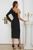 Load image into Gallery viewer, One Shoulder Black Cocktail Dress with Slit