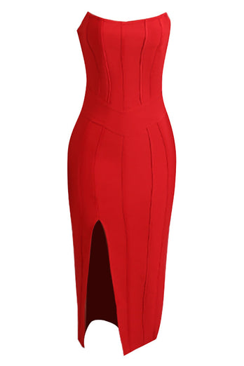 Red Bodycon Midi Semi Formal Party Dress