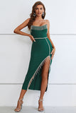 Dark Green Strapless Semi Formal Dress with Slit