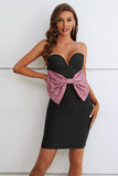 Black Sweetheart Bodycon Semi Formal Dress with Bowknot