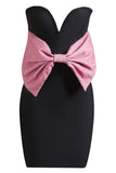 Black Sweetheart Bodycon Semi Formal Dress with Bowknot