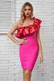 Hot Pink One Shoulder Cocktail Dress with Ruffles