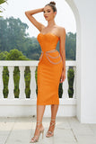 Orange Corset Cut Out Bodycon Cocktail Dress