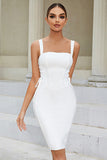 Bodycon White Cocktail Dress with Lace-up