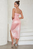 Load image into Gallery viewer, Spaghetti Straps Pink Sparkly Cocktail Dress with Slit
