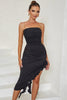 Load image into Gallery viewer, Ruffles Black Cocktail Dress with Slit
