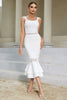Load image into Gallery viewer, White Straps Bodycon Cocktail Dress With Ruffles
