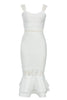 Load image into Gallery viewer, White Straps Bodycon Cocktail Dress With Ruffles