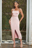 Load image into Gallery viewer, Dusty Rose Spaghetti Straps Wrap Cocktail Dress With Slit