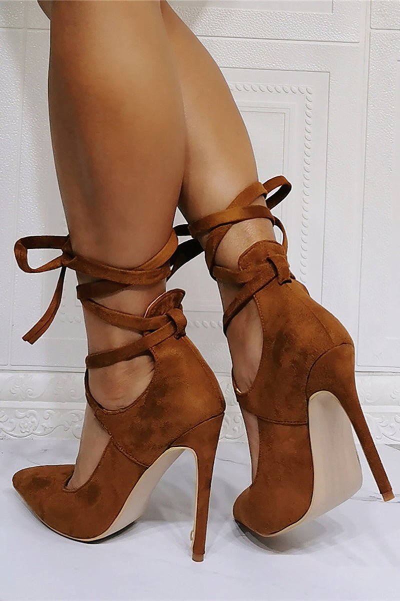 Load image into Gallery viewer, Brown Strappy Stiletto Pointed Toe Shoes
