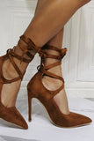 Brown Strappy Stiletto Pointed Toe Shoes