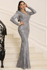 Load image into Gallery viewer, Silver Sparkly Long Sleeves Mother of the Bride Dress with Fringes