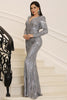 Load image into Gallery viewer, Silver Sparkly Long Sleeves Mother of the Bride Dress with Fringes