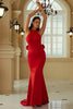 Load image into Gallery viewer, Red Mermaid Halter Open Back Long Prom Dress With Ruffles