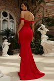 Mermaid Red Off the Shoulder Long Prom Dress With Ruffles