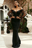 Black Off the Shoulder Mermaid Long Prom Dress