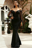 Black Off the Shoulder Mermaid Long Prom Dress