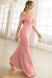 Blush Off the Shoulder Irregular Mermaid Prom Dress With Ruffles