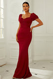 Burgundy Short Sleeves Mermaid Long Prom Dress