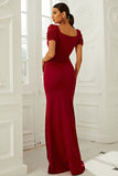 Burgundy Short Sleeves Mermaid Long Prom Dress