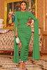 Load image into Gallery viewer, Green Bodycon Ruched Long Sleeves Prom Dress