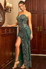 Load image into Gallery viewer, Green Strapless Sparkly Prom Dress with Slit