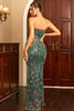 Load image into Gallery viewer, Green Strapless Sparkly Prom Dress with Slit