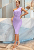 Load image into Gallery viewer, Lilac One Shoulder Ruched Bodycon Cocktail Dress With Belt