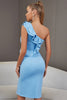 Load image into Gallery viewer, One Shoulder Blue Tight Cocktail Dress with Pleated
