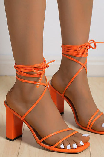 Orange Strappy Block Heeled Sandal