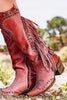 Load image into Gallery viewer, Dark Red Fringed Mid-Calf Boots