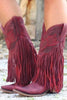 Load image into Gallery viewer, Dark Red Fringed Ankle Boots