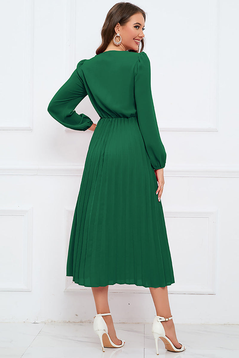Load image into Gallery viewer, Long Sleeves Dark Green Casual Dress