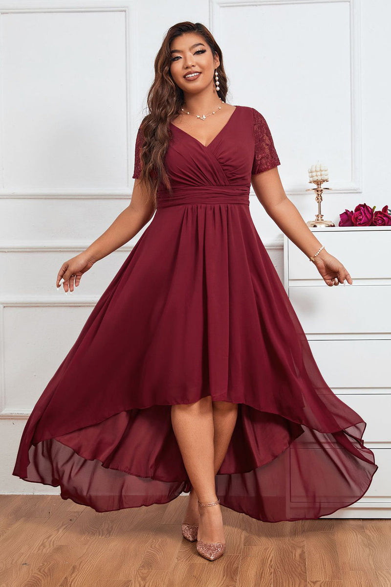 Load image into Gallery viewer, Burgundy A-line V-neck Chiffon Long Mother of Bride Dress