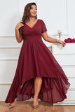 Burgundy A-line V-neck Chiffon Long Mother of Bride Dress