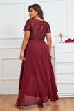 Burgundy A-line V-neck Chiffon Long Mother of Bride Dress