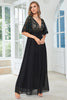 Load image into Gallery viewer, Black A-line Deep V-neck Short Sleeves Mother of Bride Dress