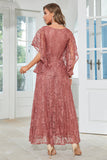 Black Lace A-line Round Neck Short Sleeves Mother of Bride Dress