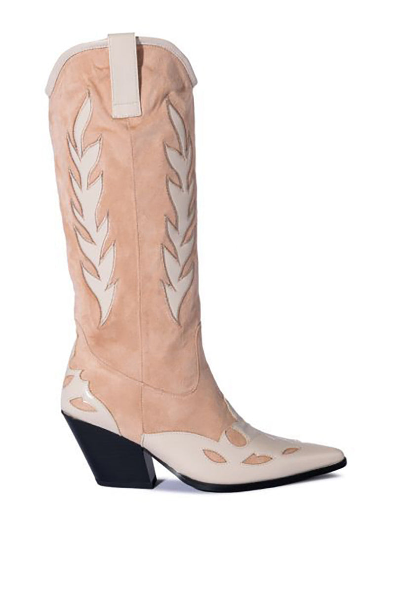 Load image into Gallery viewer, Camel Pointed Toe Chunky Heel High Cowboy Boots