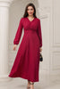 Load image into Gallery viewer, A-Line V-Neck Burgundy Formal Dress with Long Sleeves