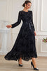 Load image into Gallery viewer, A-Line Long Sleeves Lace Black Formal Dress with Sash