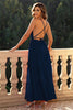 Load image into Gallery viewer, Deep V-Neck Backless Navy Formal Dress