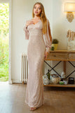 Glitter Mermaid Long Sleeves Apricot Formal Dress